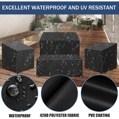 Patio Furniture Covers for Winter, 4 Piece Outdoor Furniture Covers Waterproof, 420D Heavy Duty Tear-Resistant Patio Chair Covers with Windproof Buckle Strap and Adjustable Drawstring