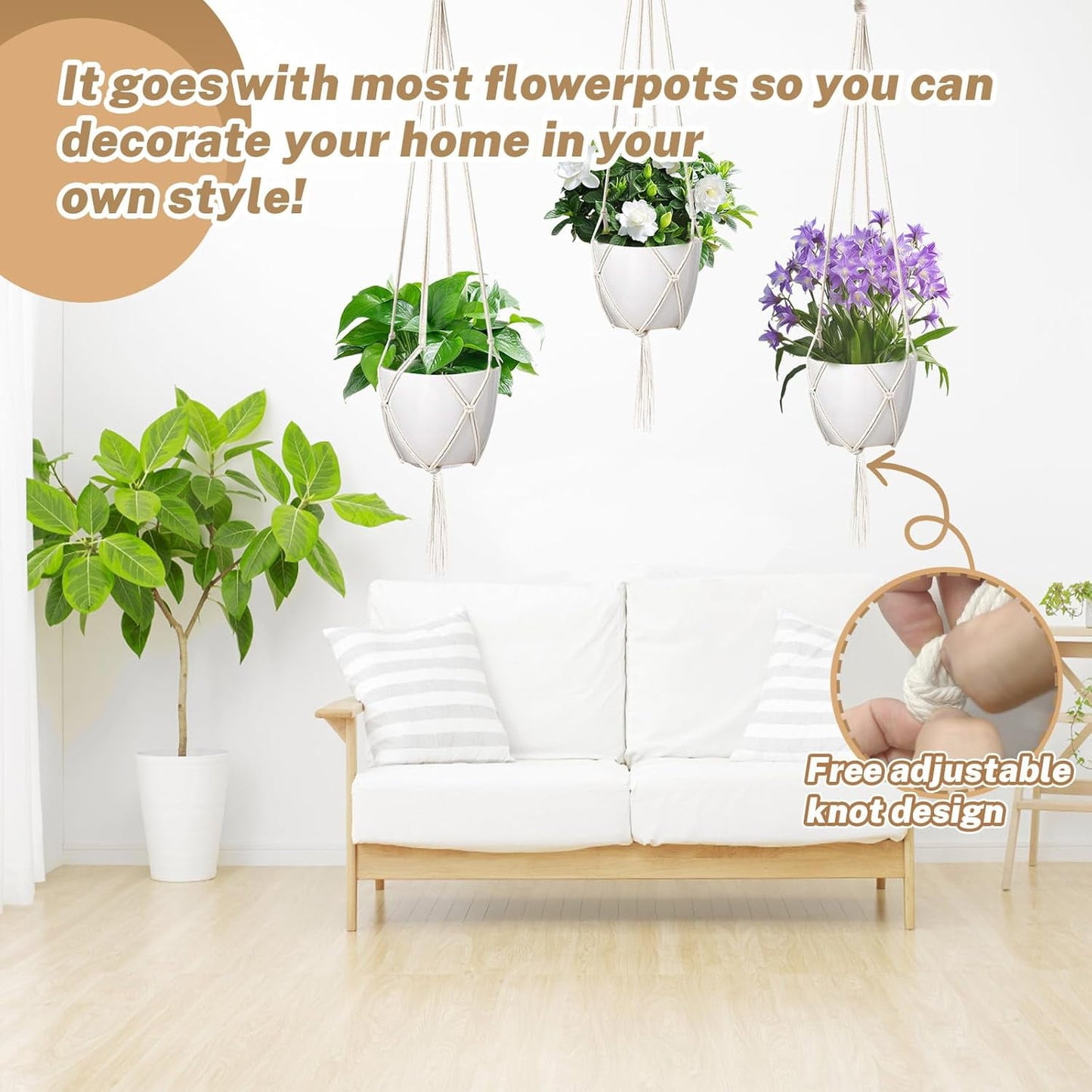 4pcs Macrame Plant Hangers, Hanging Planters for Indoor Plants Hanger,Hanging Planter Basket Decorative Flower Pot Holders for Succulents Cacti Herbs, Boho Home Decor