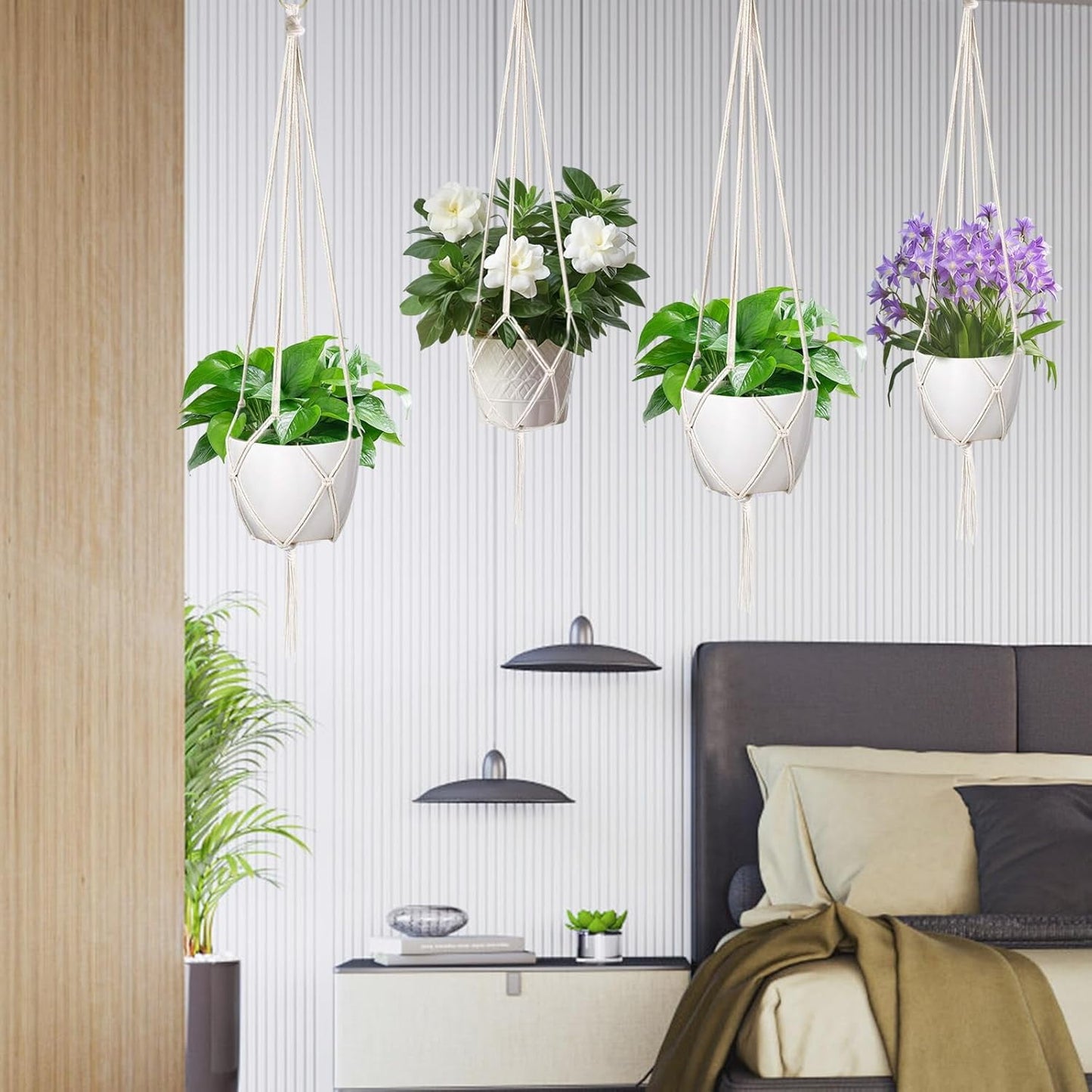 4pcs Macrame Plant Hangers, Hanging Planters for Indoor Plants Hanger,Hanging Planter Basket Decorative Flower Pot Holders for Succulents Cacti Herbs, Boho Home Decor