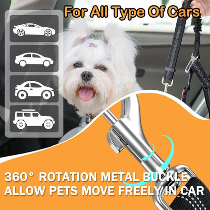 2 Pcs Dog Seat Belt for Car, Upgrade 3-in-1 Dog Car Seat Belt with Adjustable Metal Buckle, Dog Car Harness, Dog Seatbelt for Car with Elastic Bungee for Small Medium Large Dogs Pet