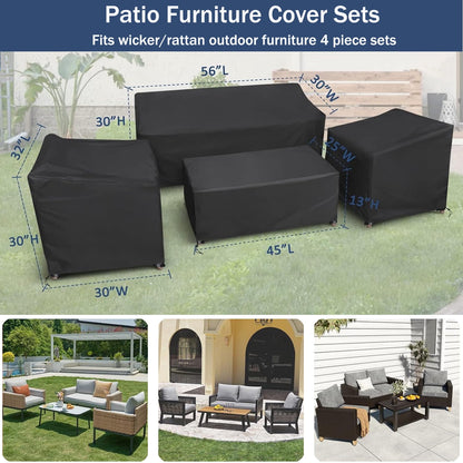 Patio Furniture Covers for Winter, 4 Piece Outdoor Furniture Covers Waterproof, 420D Heavy Duty Tear-Resistant Patio Chair Covers with Windproof Buckle Strap and Adjustable Drawstring