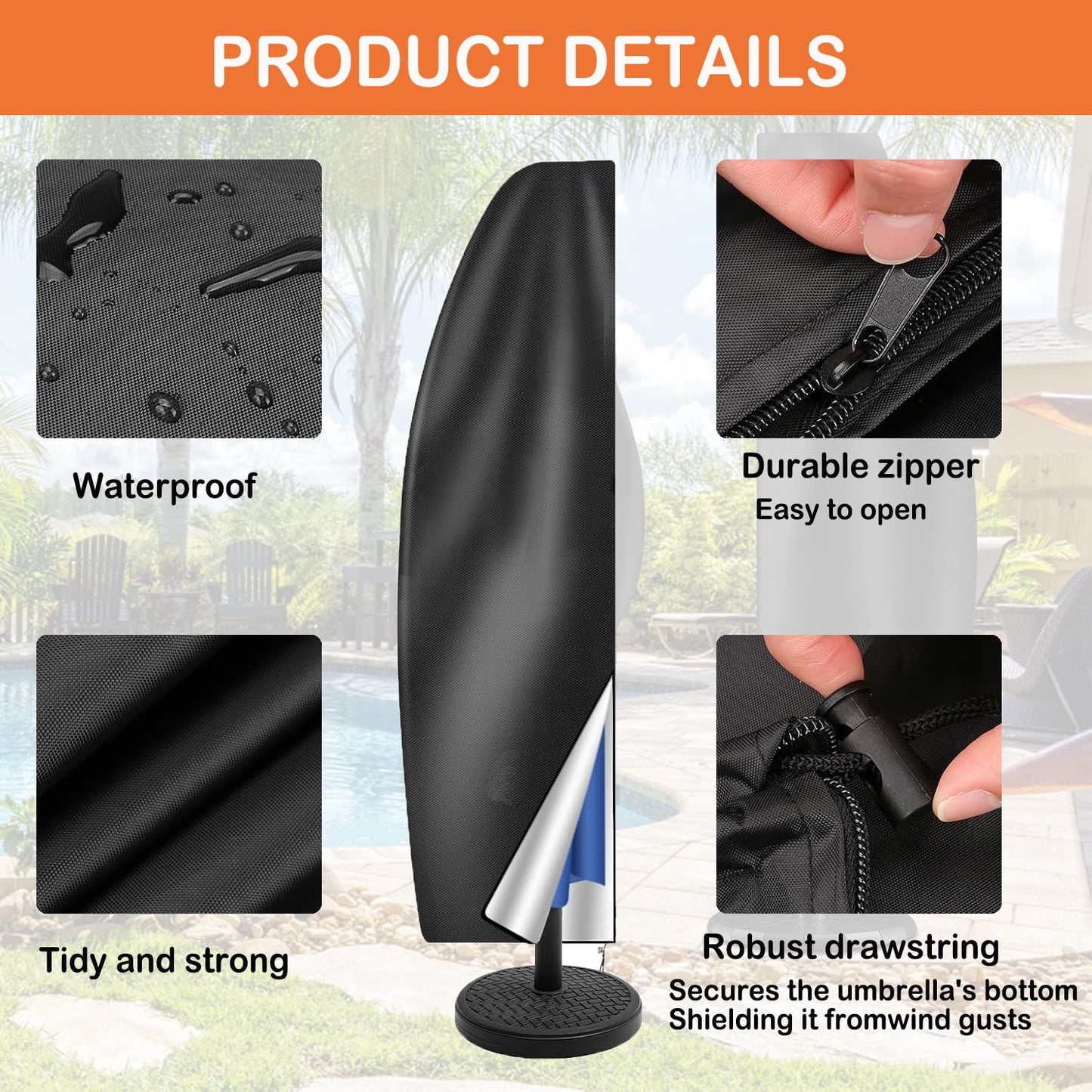 Patio Umbrella Cover, Outdoor Umbrella Covers for 7ft to 11ft for Offset Banana Style Umbrella Cover with Zipper