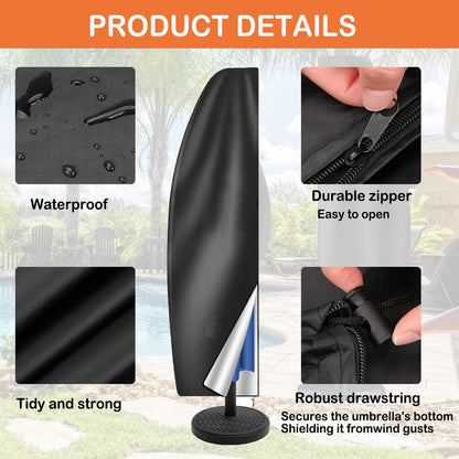 Patio Umbrella Cover, Outdoor Umbrella Covers for 7ft to 11ft for Offset Banana Style Umbrella Cover with Zipper