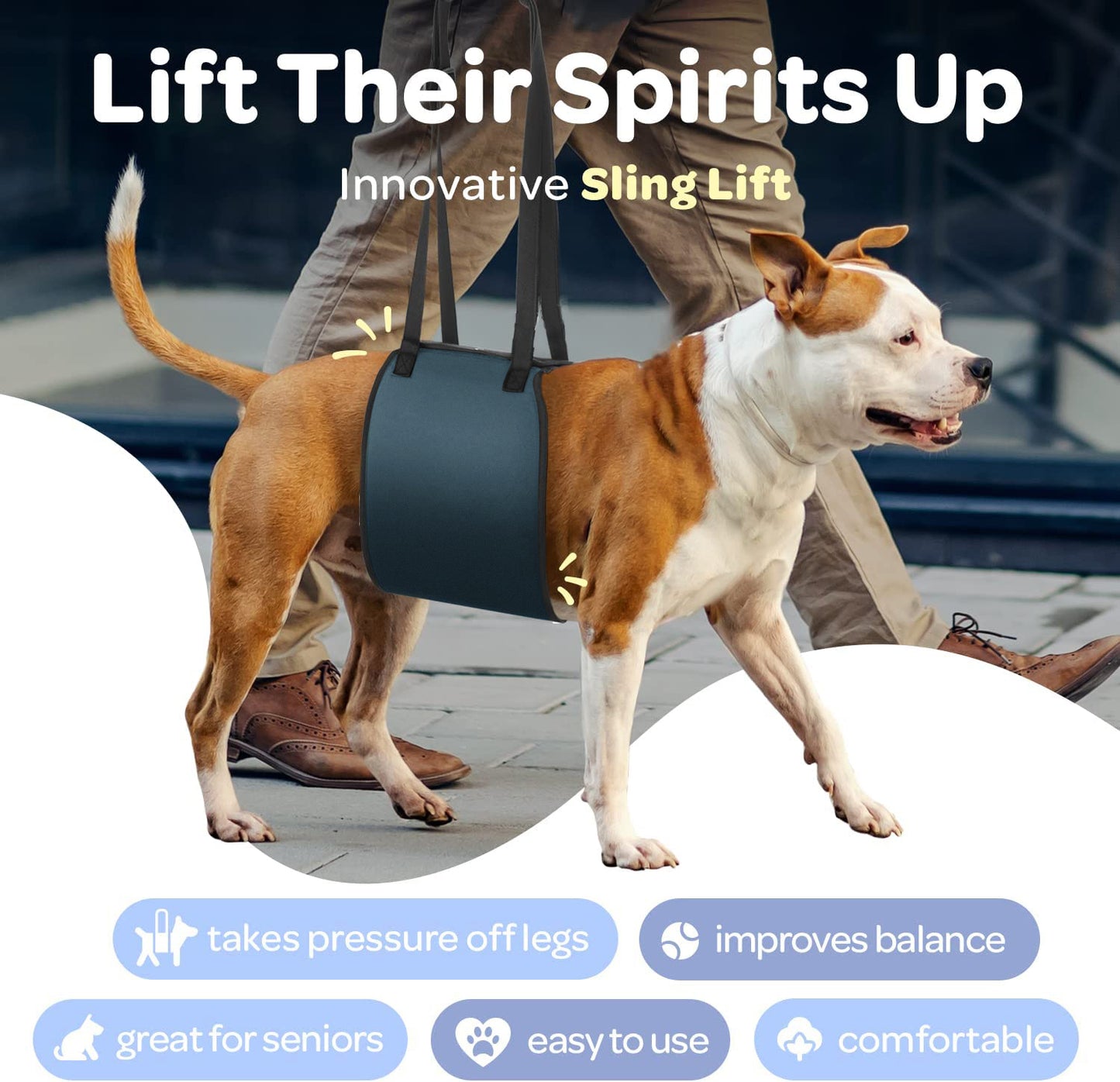 Large Dog Sling, Dog Harness with Handle, Dog Lift Harness for Rear Legs Help Support, Disabled,Joint Injuries,Arthritis,Paralysis Dogs Walk,Dog Lifter ACL Rehabilitation Rehab,7.5" x 24"