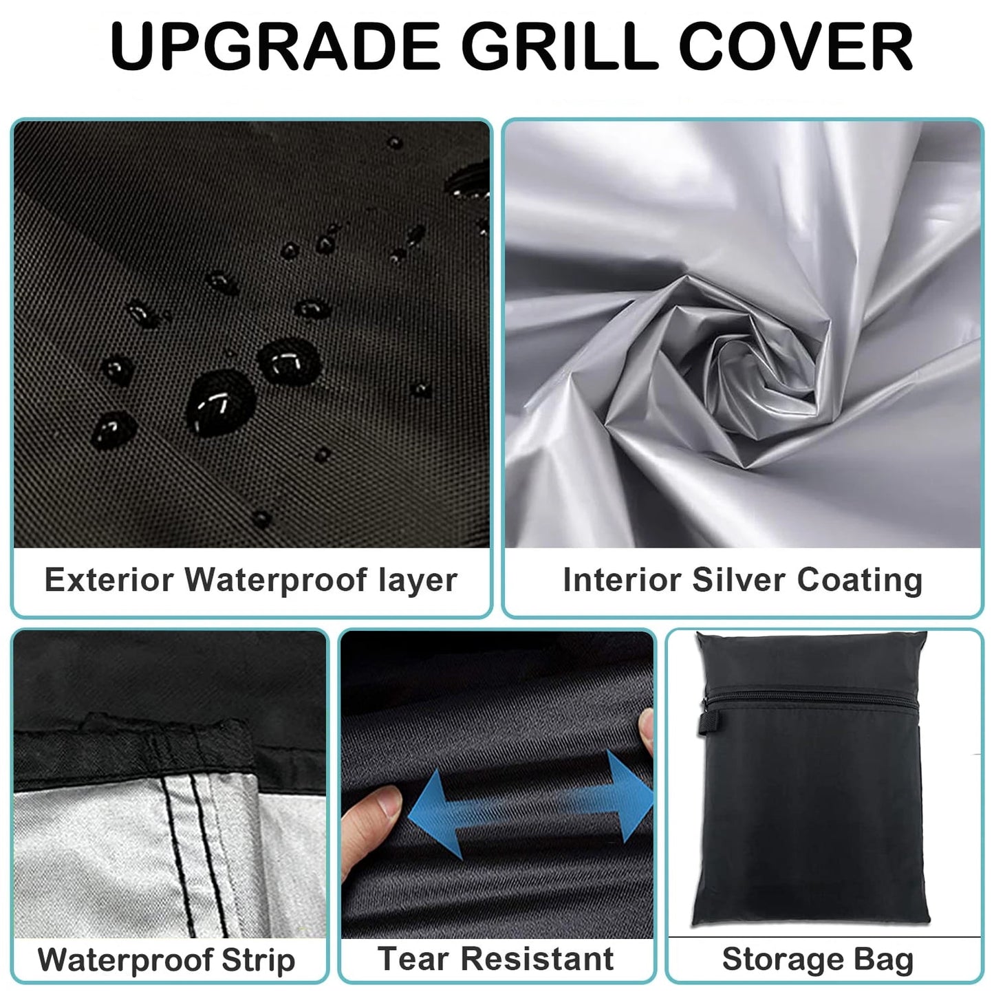 Grill Cover for Outdoor Grill, Waterproof Oxford Fabric BBQ Cover for 4-7 Burner Barbecue Grill ,68" Gas Grill Covers for Outside with Adjustable Drawstring & Strip,Storage Bag,Windproof, UV Protect