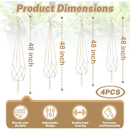 4pcs Macrame Plant Hangers, Hanging Planters for Indoor Plants Hanger,Hanging Planter Basket Decorative Flower Pot Holders for Succulents Cacti Herbs, Boho Home Decor