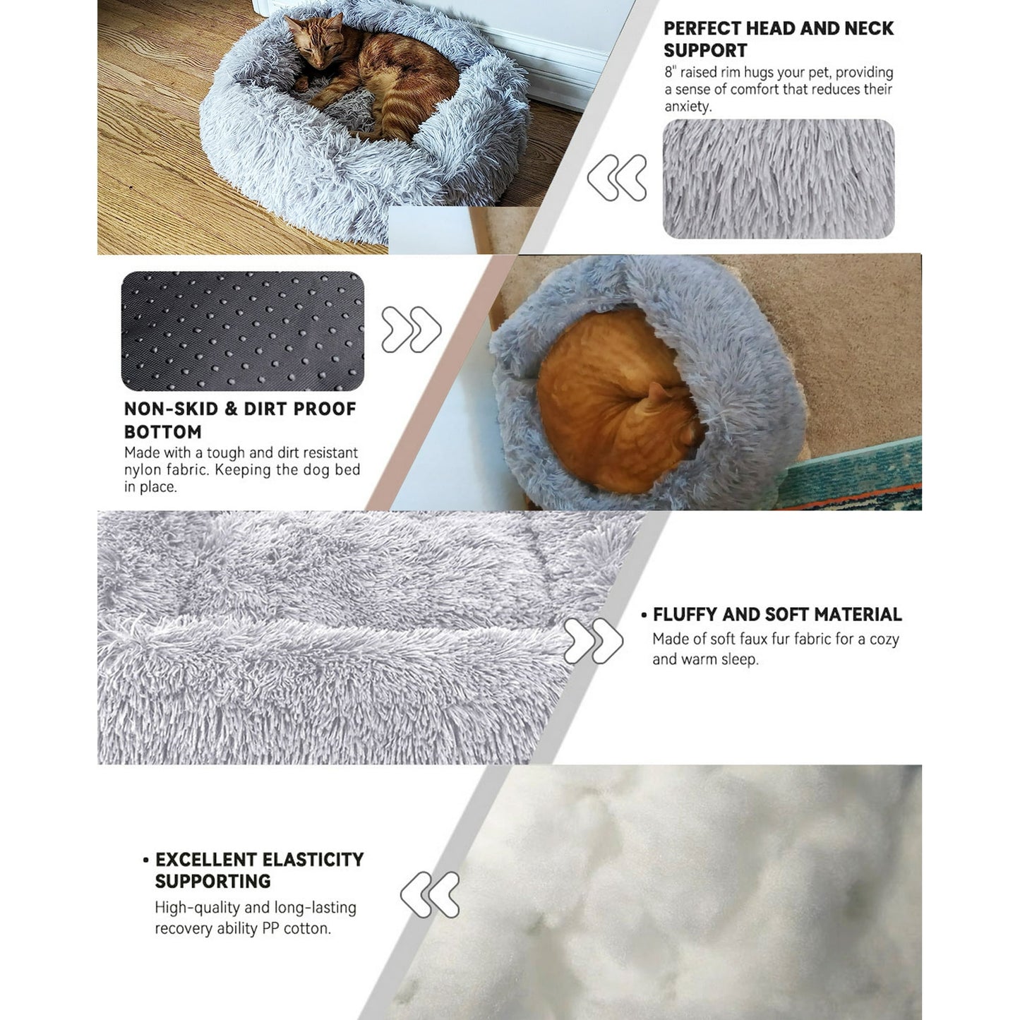 Cat Bed for Indoor Cats, Small Dog Beds for Small Dogs,Soft Long Plush Cushion Washable Puppy Bed,Self-Warming Square Cat Bed Anti-Slip Bottom Cushion (26 x 22 x 8 inch, Gray)