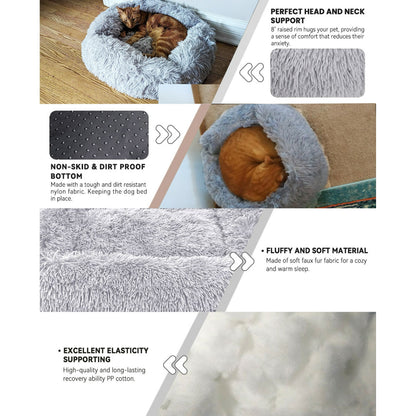 Cat Bed for Indoor Cats, Small Dog Beds for Small Dogs,Soft Long Plush Cushion Washable Puppy Bed,Self-Warming Square Cat Bed Anti-Slip Bottom Cushion (26 x 22 x 8 inch, Gray)