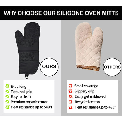 Oven Mitts and Pot Holders Sets,6pcs Pot Holders and Oven Mitts Heat Resistant, Non-Slip Silicone Mini Oven Gloves and Hot Pads for Kitchen,15" Extra Long Oven Gloves for Cooking,Black